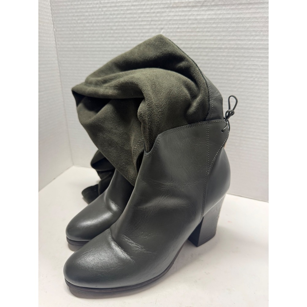 Rudsak Olive Green Leather Over The Knee Boots Made in Italy Size 41 10.5